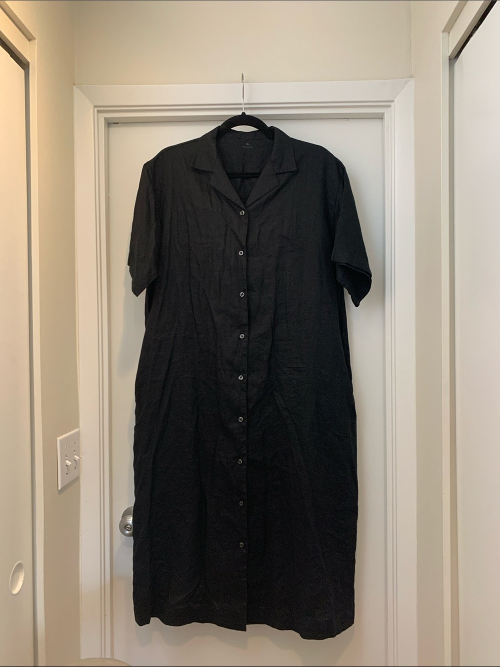 Muji 100 percent Black Button-Front Short-Sleeve Shirt Dress